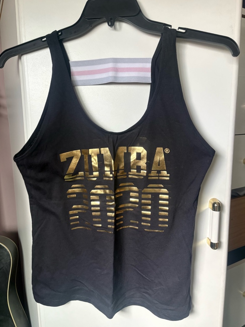 Zumba Fitness Black Tank with Metallic Gold ZUMBA Print
